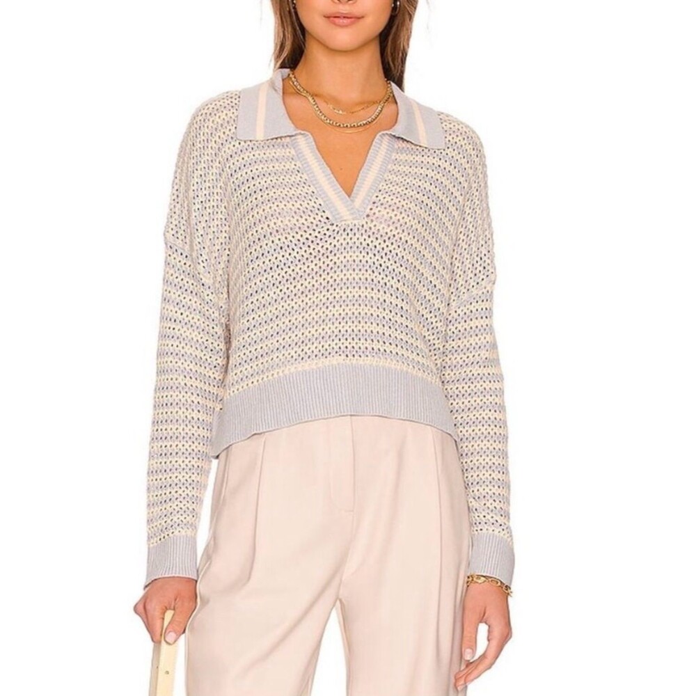 525 x Revolve Striped Iceberg Multi Polo Pullover Sweater Small Country Club